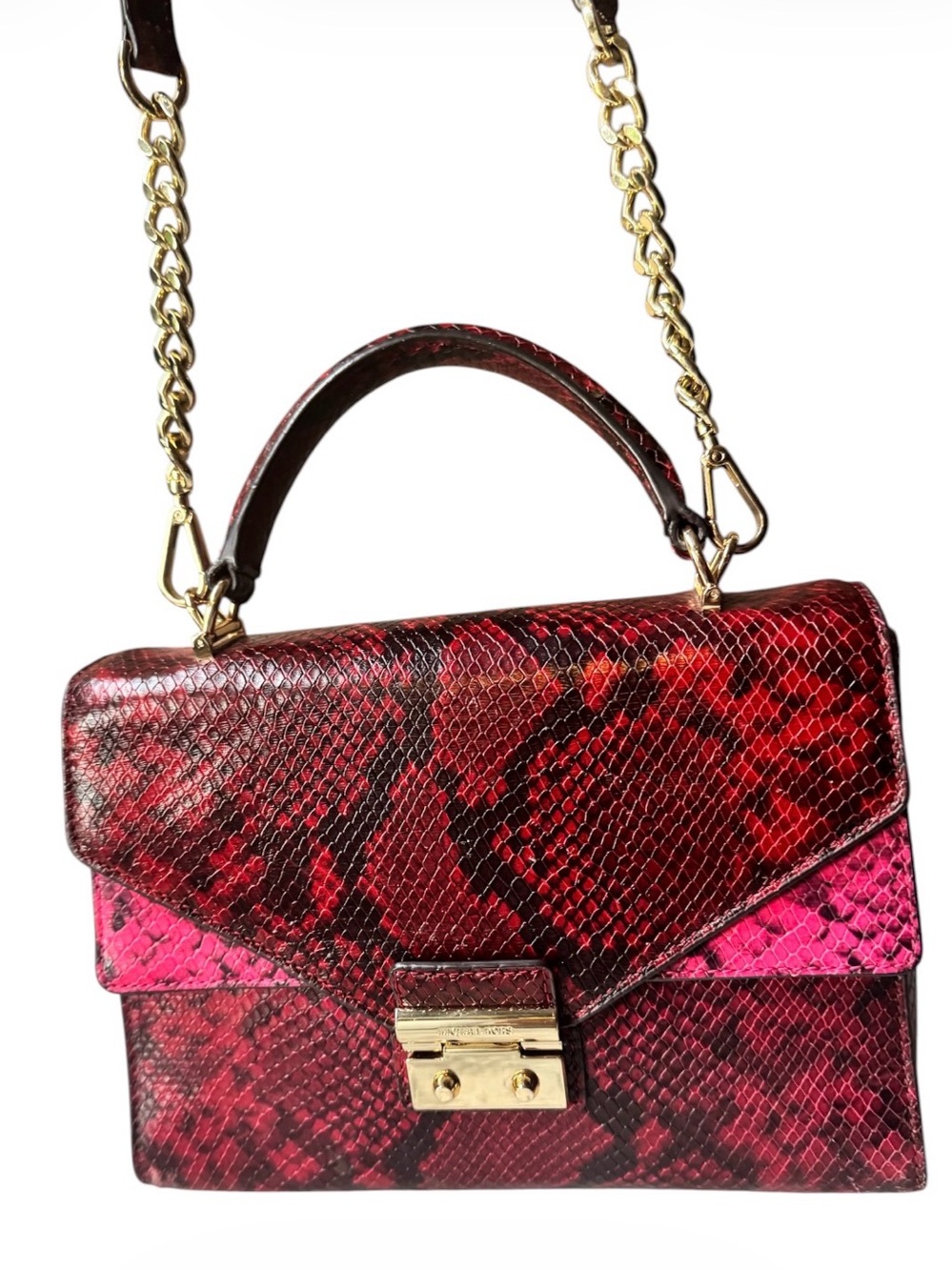 Michael Kors Red Snake-Embossed Satchel with Gold Hardware - Picture 4 of 14